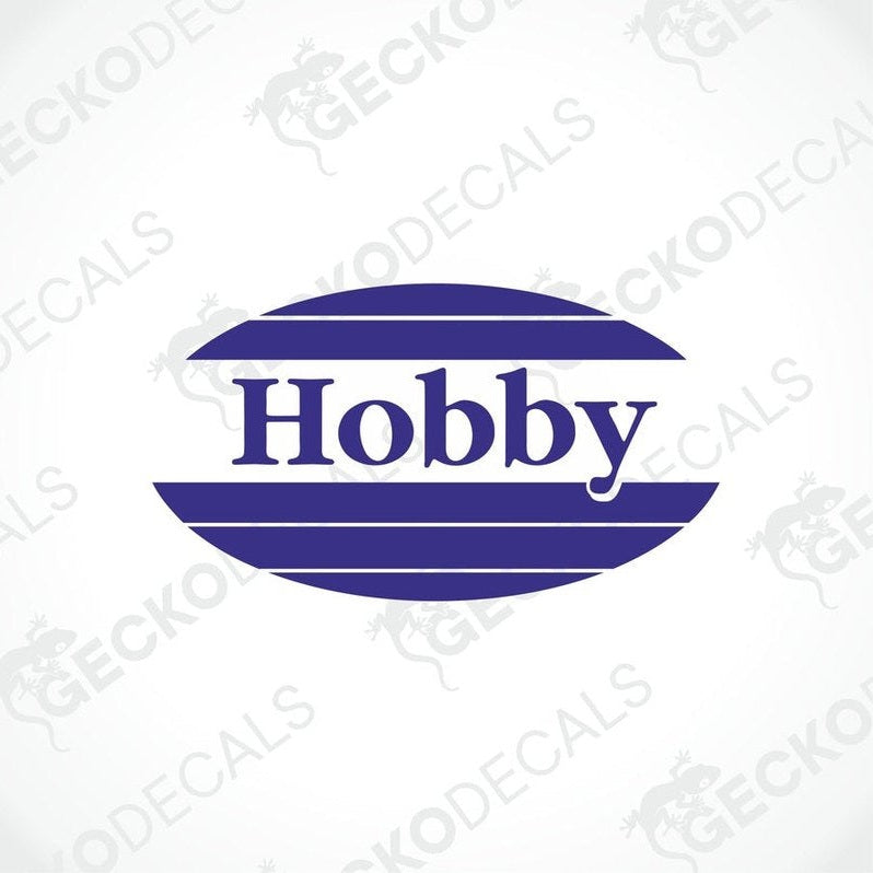 A blue, white, and black 'HOBBY' brand decal from Gecko Decals.