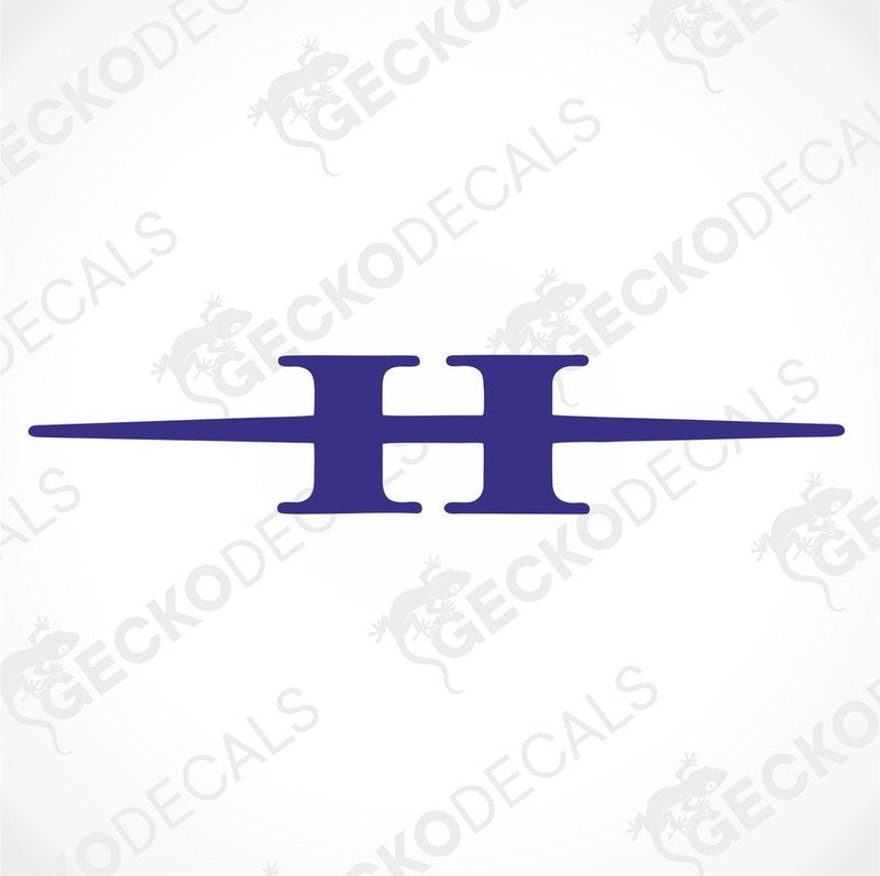 A blue die cut decal with the letter 'H' on a white background, delivered on transfer paper with the text 'GECKODECALS' at the bottom.