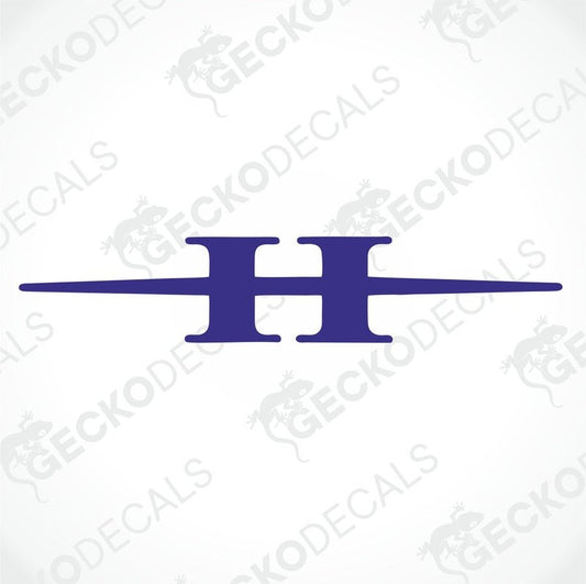 A blue die cut decal with the letter 'H' on a white background, delivered on transfer paper with the text 'GECKODECALS' at the bottom.