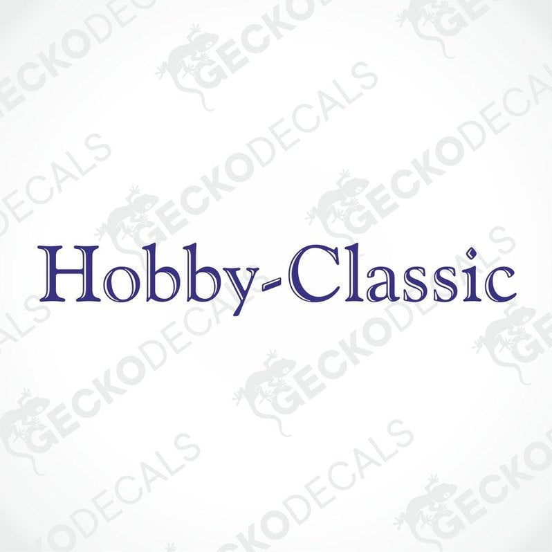 Hobby-Classic dark blue die-cut caravan sticker with serif font