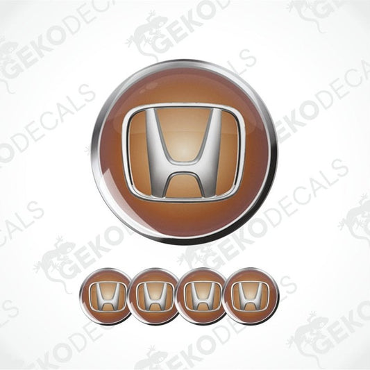 Honda logo decal with a brown background and chrome border.