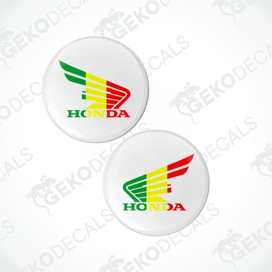 Two Honda logo stickers with a colorful design on a white background.