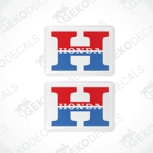 Two Honda logo decal stickers on a white background with 'Geckodecals' branding.