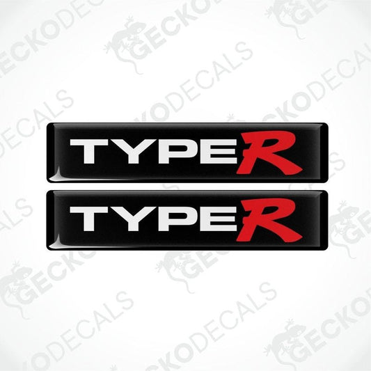 Two black vinyl stickers with the text 'Type R' in red and white, placed against a white background.