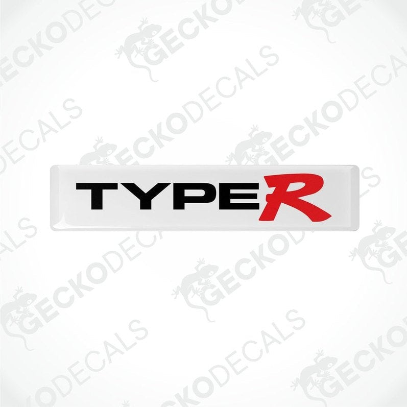White vinyl stickers with the text 'Type R' in red and black, placed against a white background.