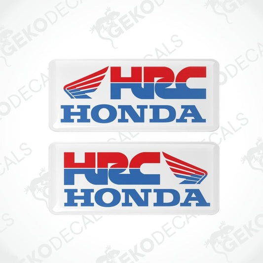 Two Honda HRC logo decals on a white background with 'Geckodecals' watermark.