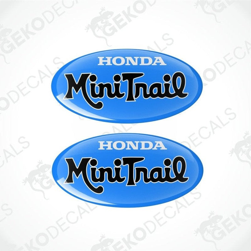 Two blue oval Honda Mini Trail logos on a white background with 'Gecko Decals' watermark.