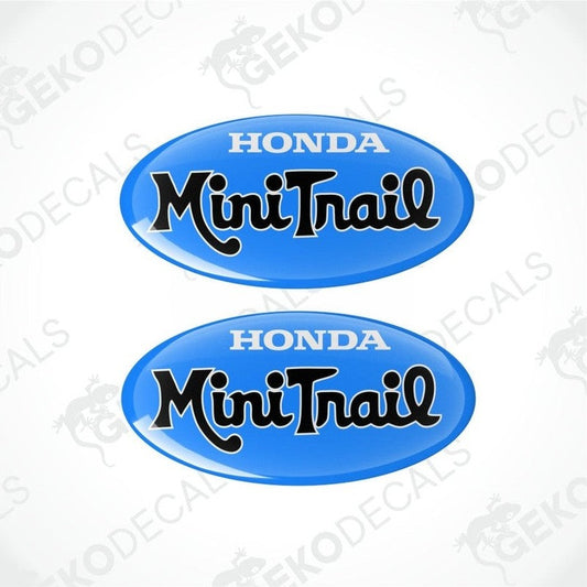 Two blue oval Honda Mini Trail logos on a white background with 'Gecko Decals' watermark.