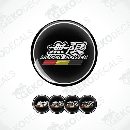 A set of black, red, and white car decals with the text 'MUGEN POWER' and a graphic design, displayed on a white background.