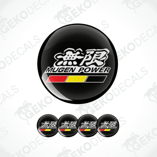 A set of black vinyl decals with 'MUGEN POWER' text and a graphic design, displayed on a white background.