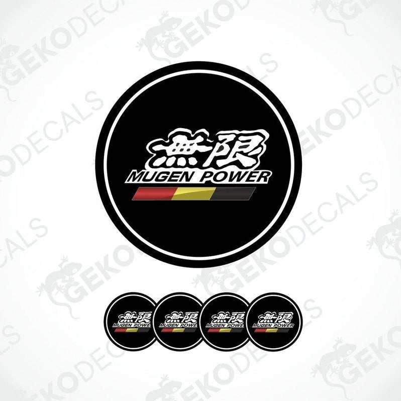 A set of black, red, and white car decals with the text 'MUGEN POWER' and a graphic design, displayed on a white background.