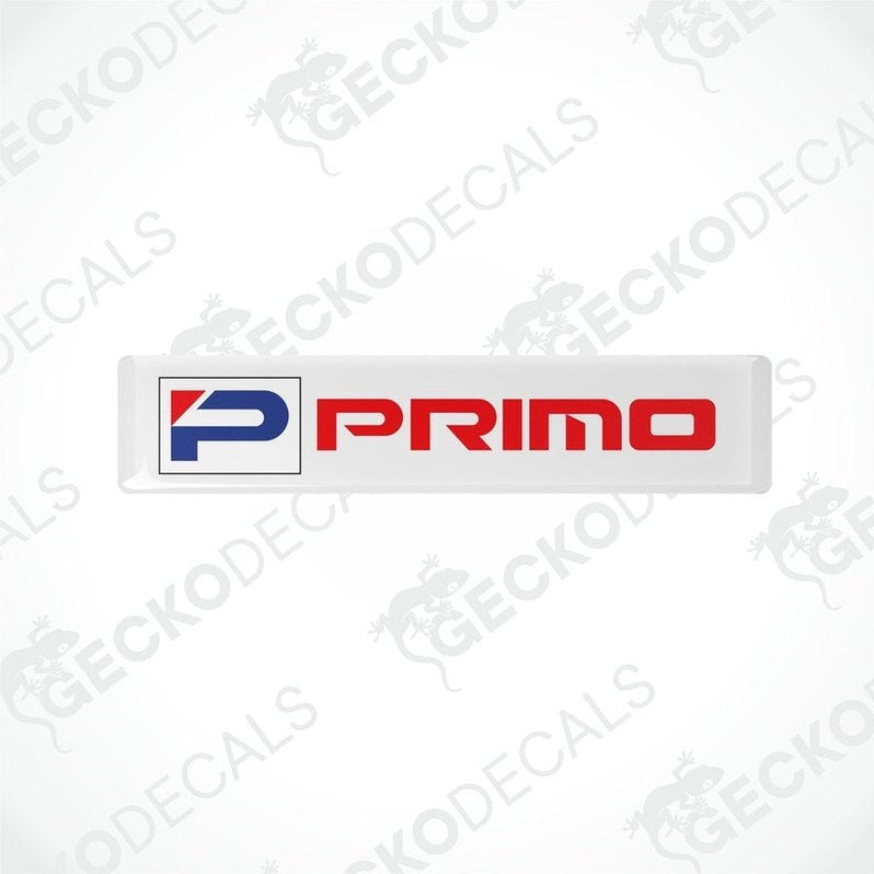 White vinyl decals with the word 'PRIMO' written in red and blue letters, and the HONDA logo above the text.