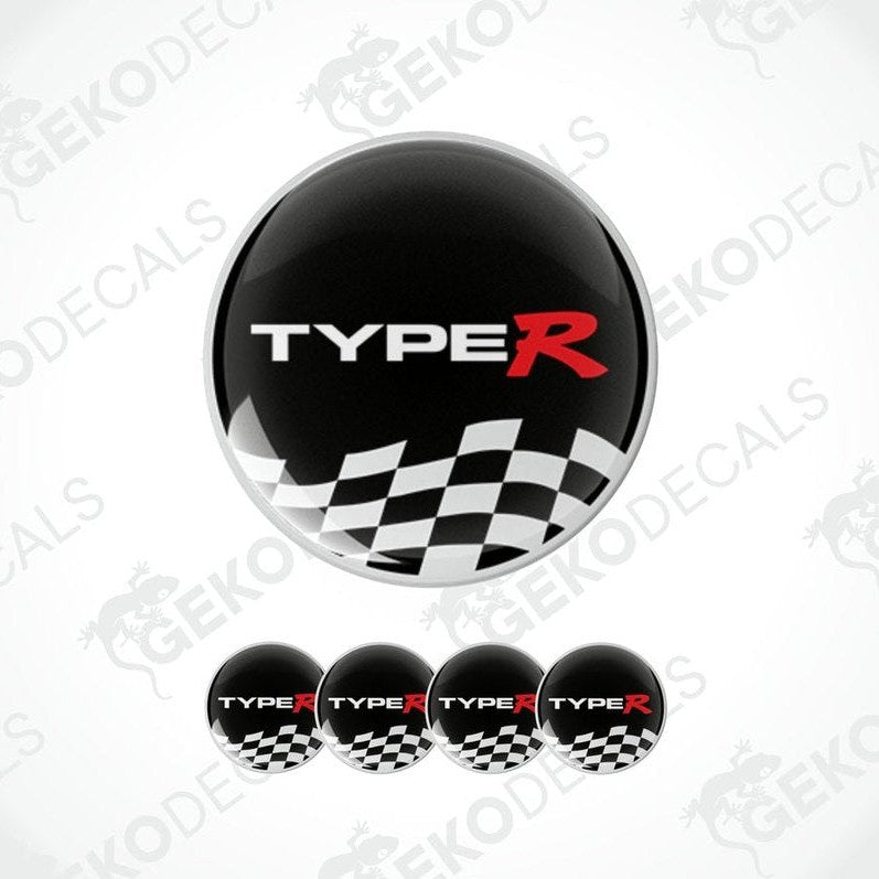 A set of four black vinyl stickers with red and white checkered patterns and the text 'TYPE R' on a white background.