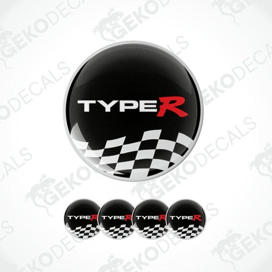 A set of four black vinyl stickers with red and white checkered patterns and the text 'TYPE R' on a white background.