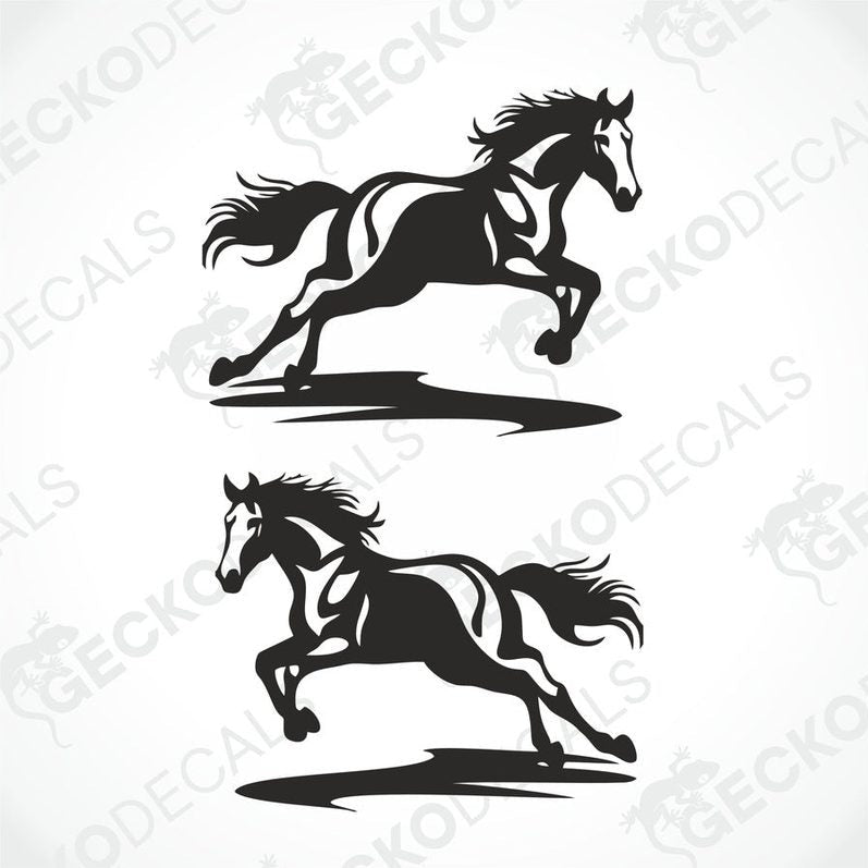 Left and right mirror image black horse silhouette decals