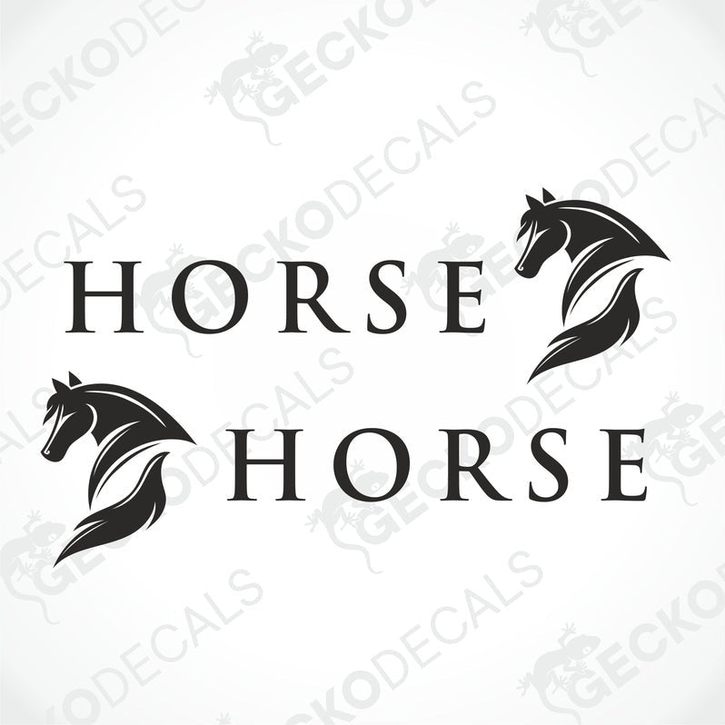 Two black decals with a horse design, one with the word 'HORSE' above the silhouette and the other with the word 'HORSE' below the silhouette.