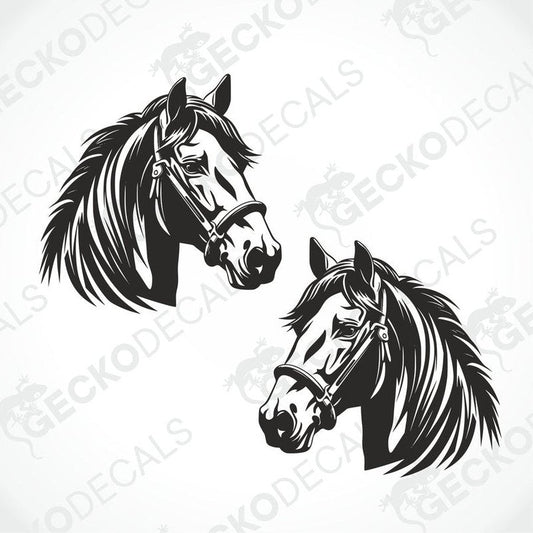 Two black and white images of a horse's head on a white background, with the text 'geckodecals.com' visible.