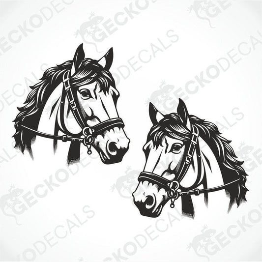 Two black and white decals of horses with a Gecko Decals logo on the top.
