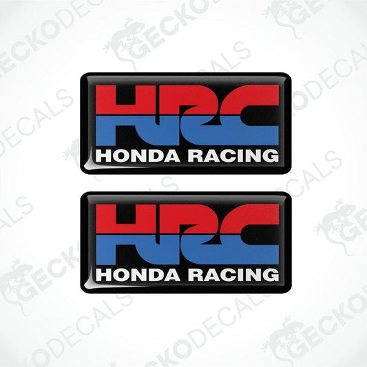 Two square vinyl stickers with a red, blue, and white design featuring the text 'HONDA RACING' and the Honda logo.