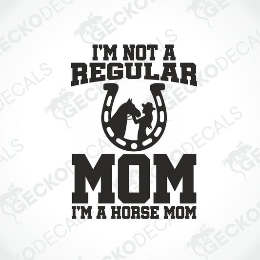 Black die-cut horse mom decal with horseshoe graphic on transfer paper