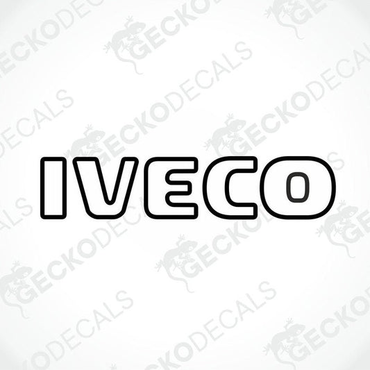 A decal with the brand name IVECO in black letters.