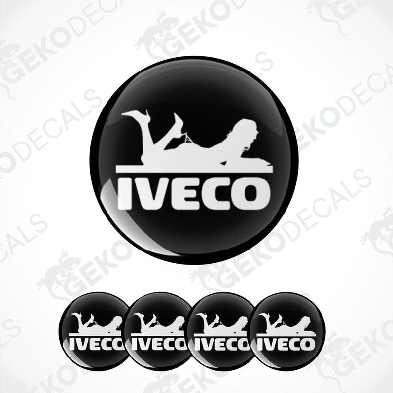A set of four black and white vinyl decals with the IVECO logo.