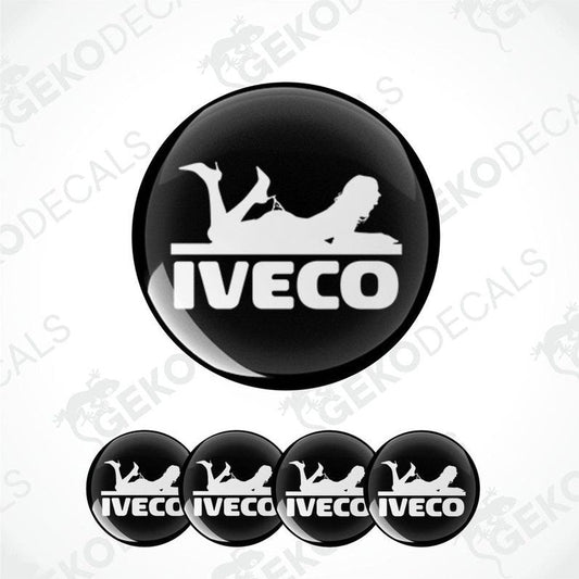 A set of four black and white vinyl decals with the IVECO logo.