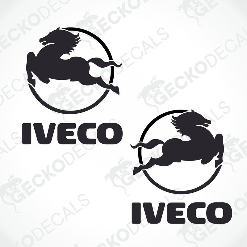 Two black decals of a stylized horse and the IVECO brand logo.