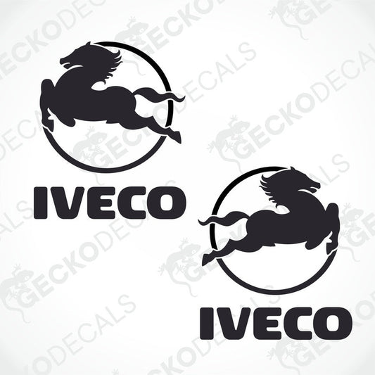 Two black decals of a stylized horse and the IVECO brand logo.