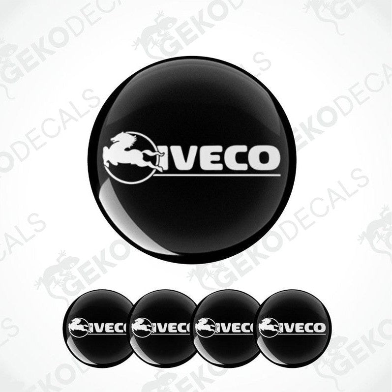 A set of black vinyl decals with the IVECO logo displayed in white.
