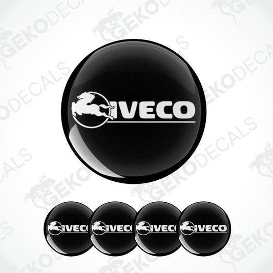 A set of black vinyl decals with the IVECO logo displayed in white.