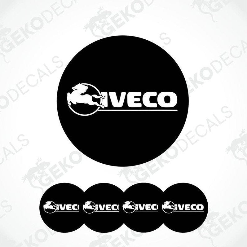 A set of black vinyl decals with the IVECO logo displayed in white.