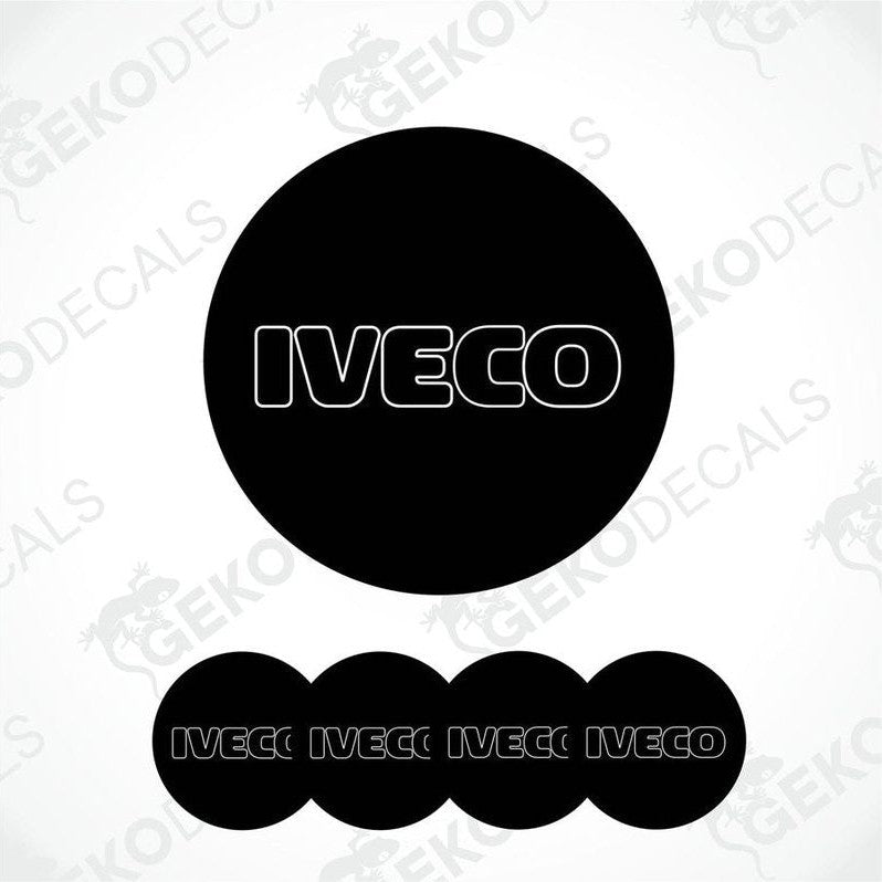 A set of four black vinyl decals with the white IVECO logo, displayed on a white background.