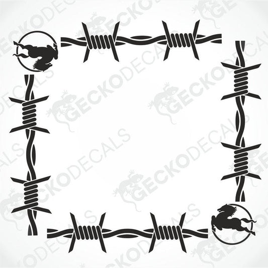 A set of black and white barbed wire side window decals for an IVECO truck.