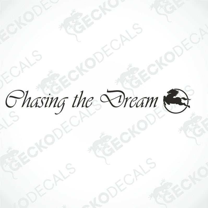 A graphic representation of a truck's front windscreen with a die cut sticker that reads 'Chasing the Dream'.