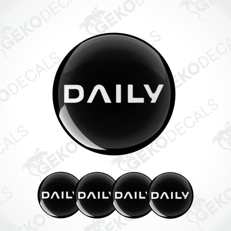 A set of four black vinyl decals with the text 'DAILY' in white.