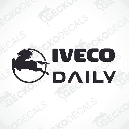 A die cut decal with the text 'IVECO DAILY' and an image of a horse in flight incorporated into the design.