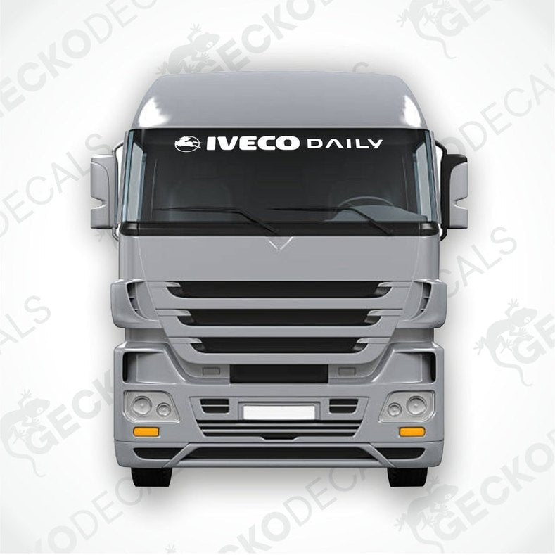 A graphic representation of an IVECO DAILY windscreen decal, showing the vehicle's front window with the brand logo.