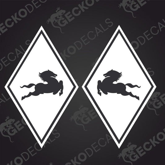 A set of two black decals with a white eagle and the IVECO logo in a diamond-shaped design.