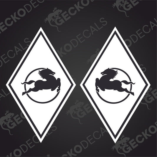 A set of two black decals with a diamond and a stylized horse design, with the text 'IVECO' and 'GeckoDecals'.