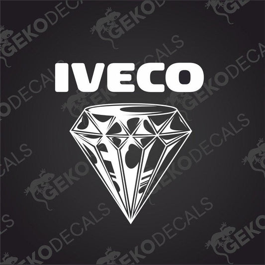 A black die cut sticker with the Iveco brand logo featuring a diamond design.