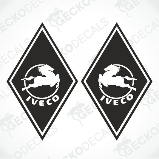A set of two black decals with a white eagle and the IVECO logo in a diamond-shaped design.