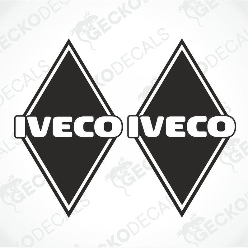 Two black and white diamond-shaped decals with the IVECO brand logo.