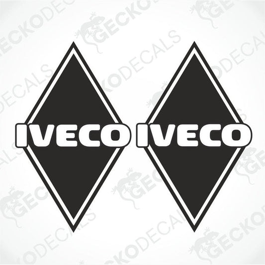 Two black and white diamond-shaped decals with the IVECO brand logo.