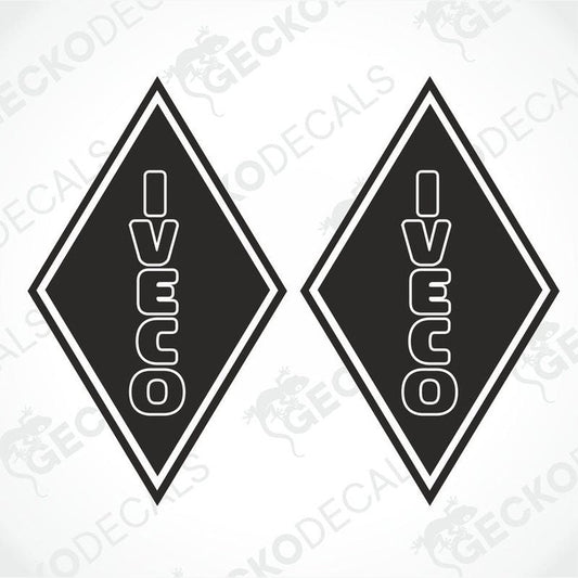 Two black and white diamond-shaped decals with the IVECO brand logo.