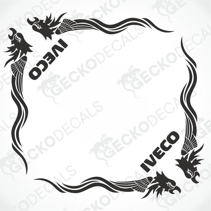 A black decal with a white eagle design and the word 'IVECO' on a white background.