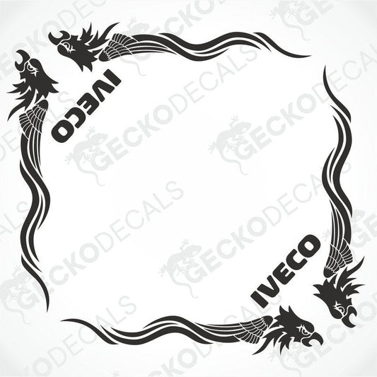 A black decal with a white eagle design and the word 'IVECO' on a white background.