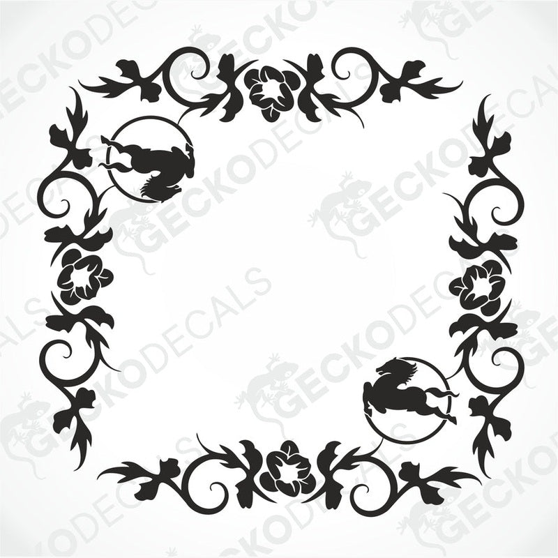 A black floral side window decal for an IVECO truck, designed for application on the window's surface.