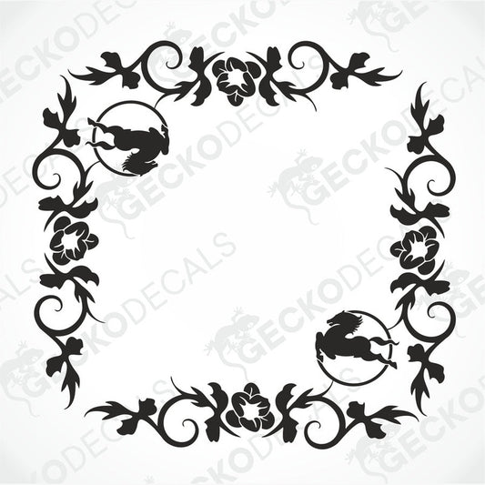 A black floral side window decal for an IVECO truck, designed for application on the window's surface.