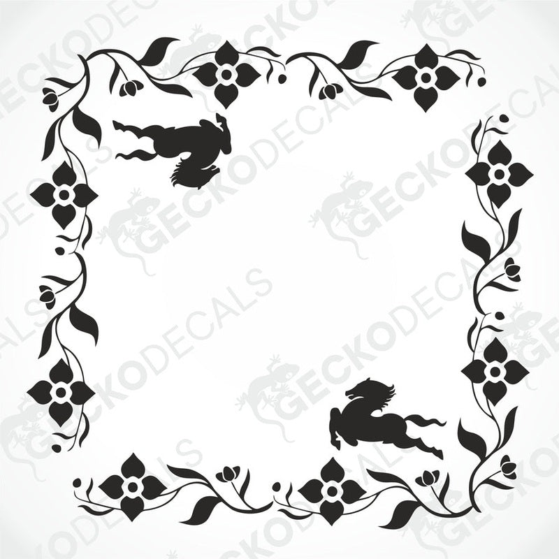 A black and white floral side window decal for an IVECO truck.